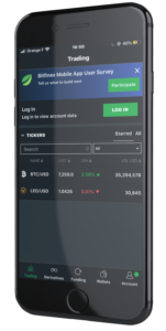 giao diện điện thoại của ứng dụng Bitffinex