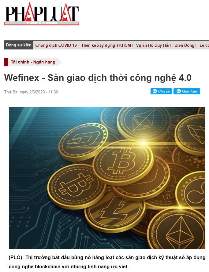 Wefinex xuất hiện trên báo Pháp Luật.