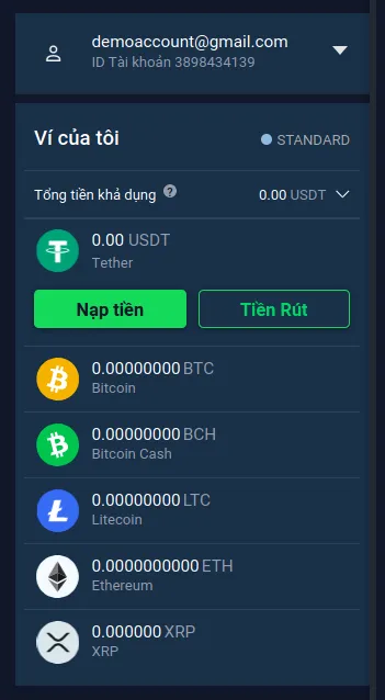 Mục "Ví của tôi" trên Stormgain