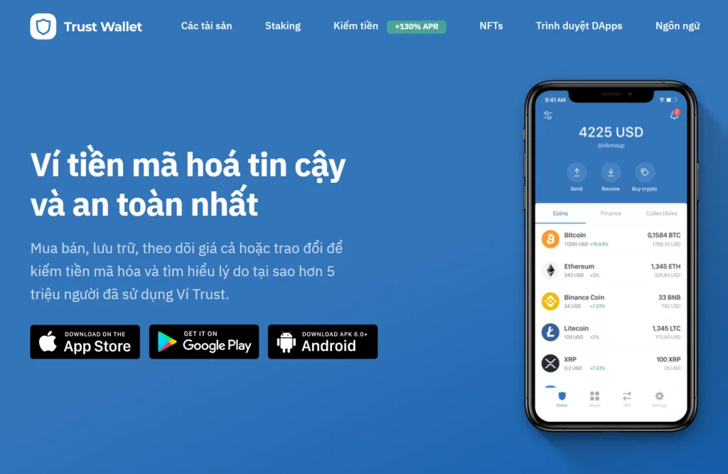 Đây là giao diện chính thức của Trust Wallet