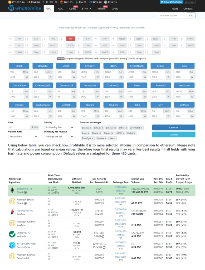 Trang web "What to mine" để tham khảo nên đào coin gì?