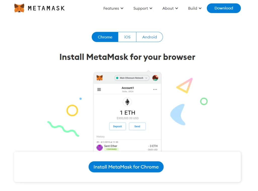 Giao diện trang web chính thức để bạn cài đặt Metamask.