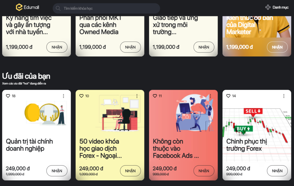 Nền tảng Edumall có rất nhiều khóa học phong phú nhưng hiếm khóa học về NFTs.