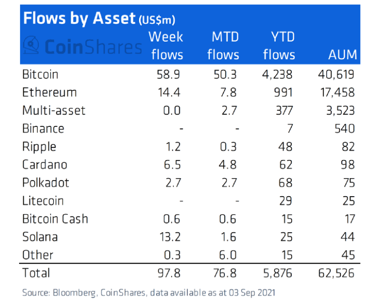 Các NĐT tổ chức đã chú ý đến Solana. Nguồn: CoinShares.