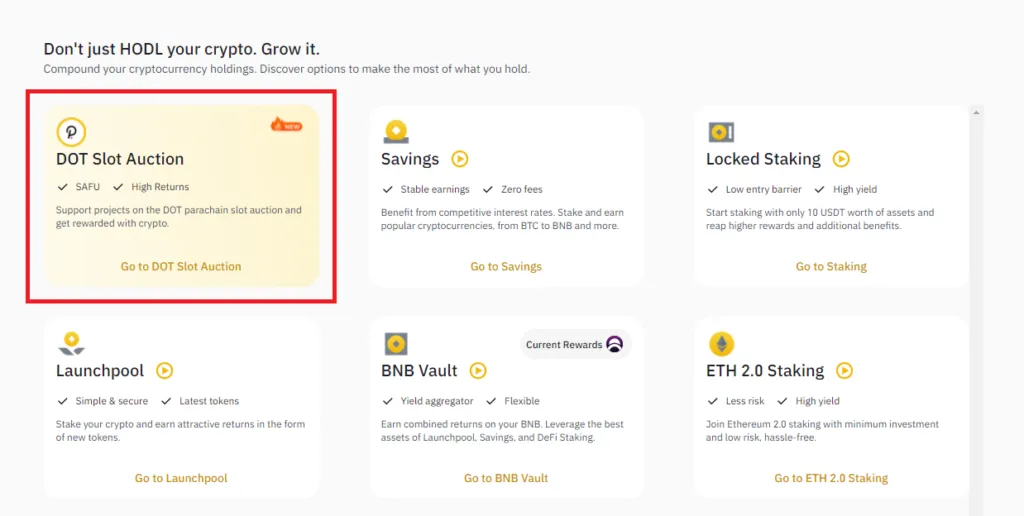 DOT Slot Auction trên sàn Binance. Nguồn: Binance.