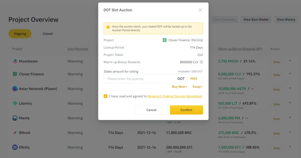 Stake số lượng DOT cần thiết.