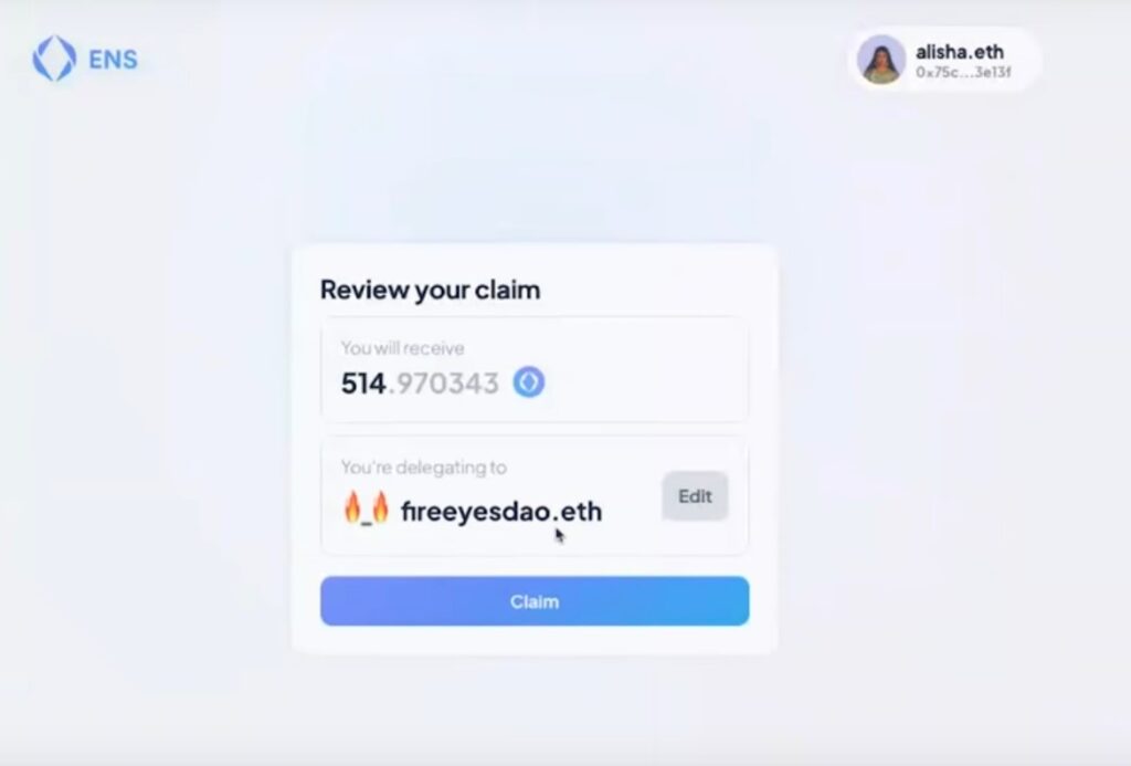 Hoàn tất claim token ENS.