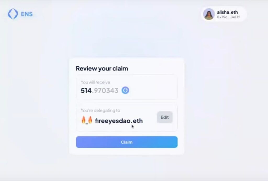 Hoàn tất claim token ENS.