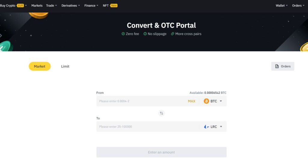 Chuyển đổi BTC thành LRC coin