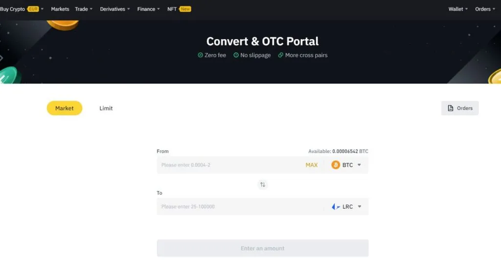 Chuyển đổi BTC thành LRC coin