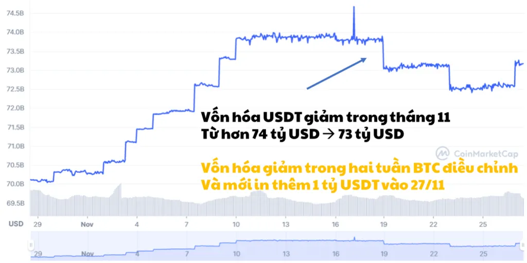 Biểu đồ biến động vốn hóa USDT. Nguồn: CoinmarketCap.
