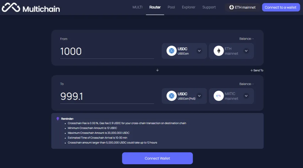 Phí cross-chain trên Multichain