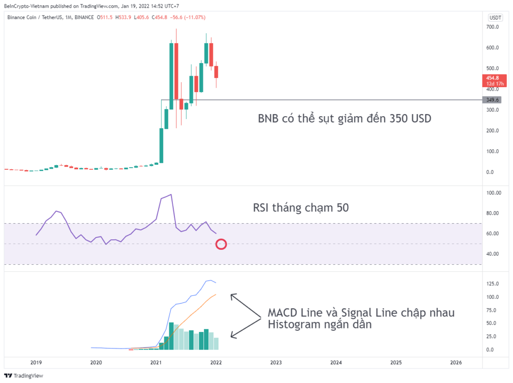 Phân tích kỹ thuật BNB trong khung 1M.