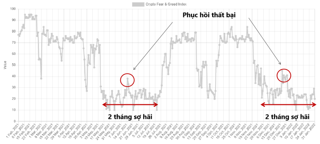 Biến động của chỉ số tham lam và sợ hãi. Nguồn: alternative