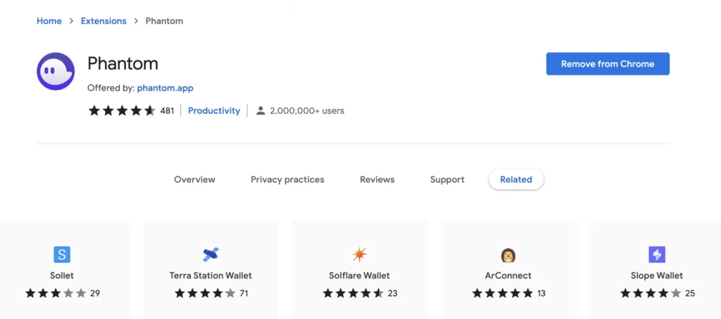 Extension ví Phantom trên Google Chrome