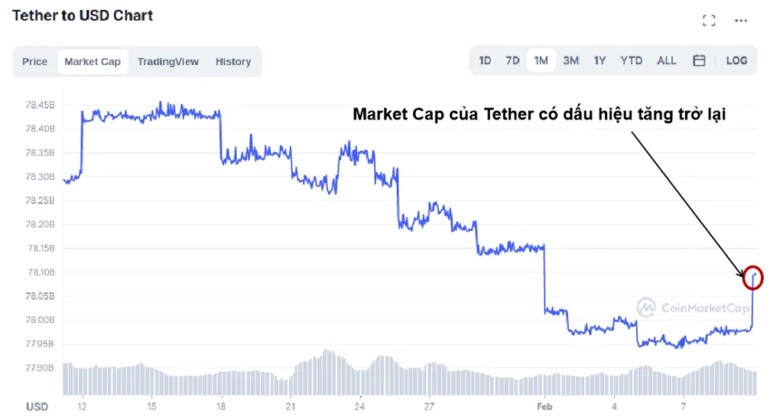 Biến động của vốn hóa USDT. Nguồn: CoinmarketCap.