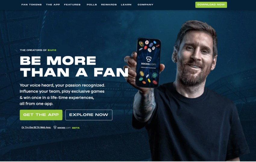 Hình ảnh của Lionel Messi trên trang chủ. Nguồn: Socios.com