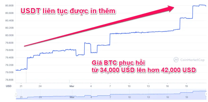 Biến động vốn hóa Tether từ giữa tháng 2/2022 đến nay. Nguồn: CoinmarketCap.