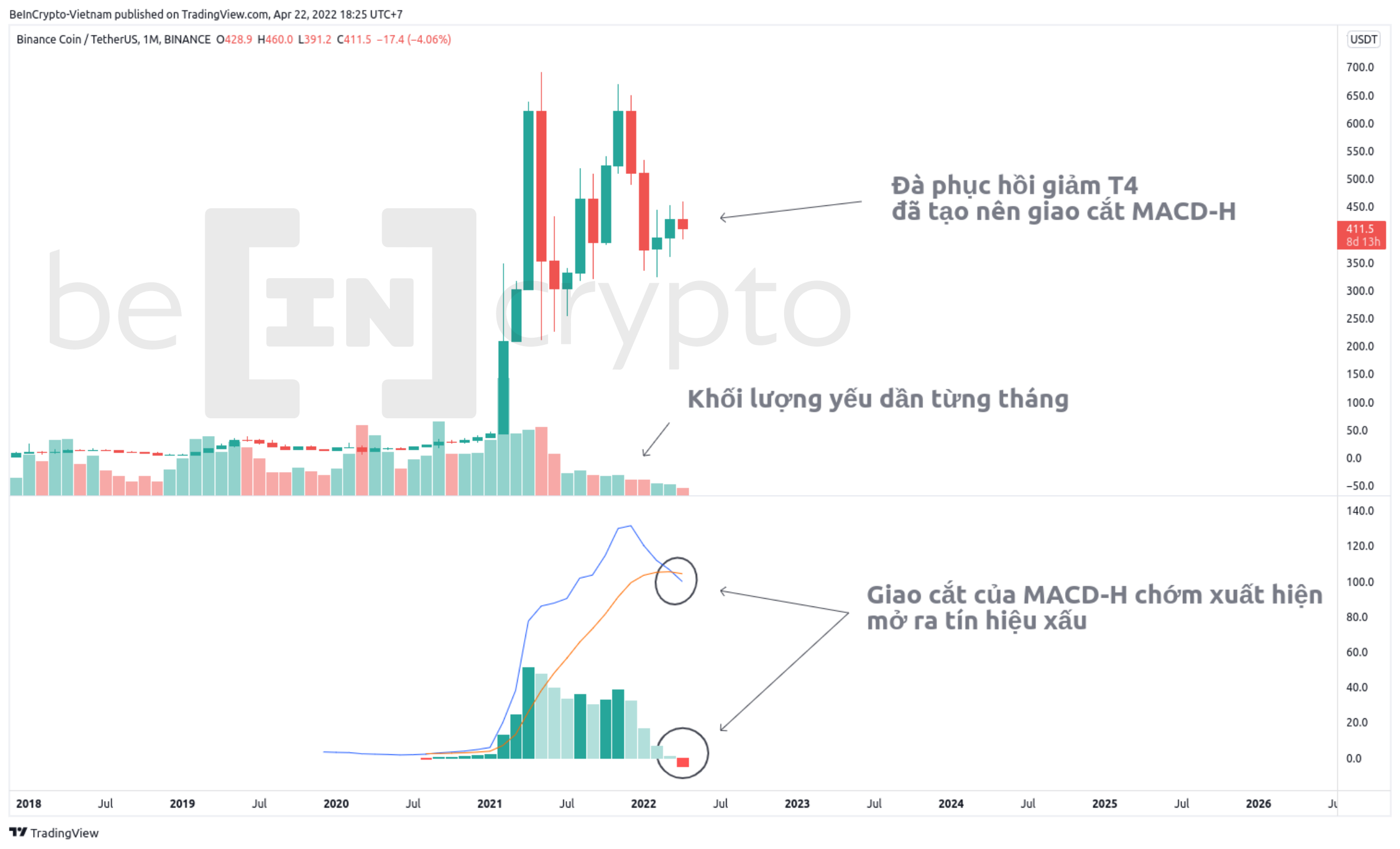 Phân tích kỹ thuật Binance Coin (BNB) với MACD. Nguồn: vn.beincrypto.com