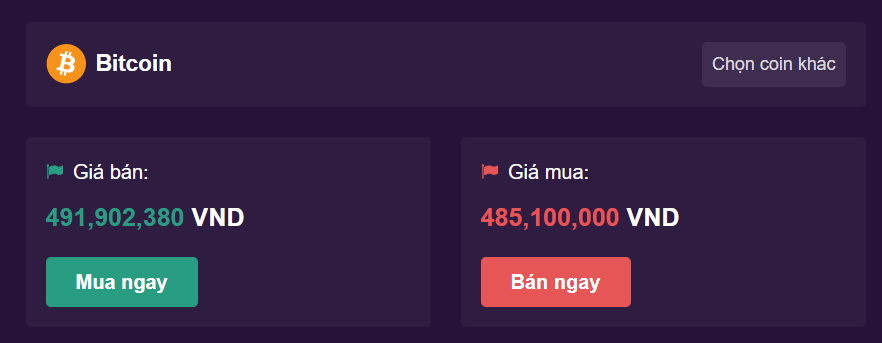 Giá Bitcoin về dưới 500 triệu VND. Nguồn: Remitano.