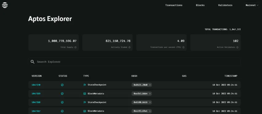 Một vài thông số khi Aptos mainnet ra mắt