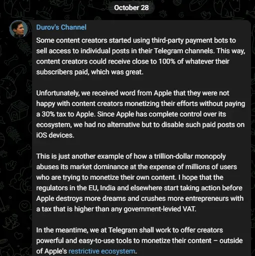 Chia sẻ của CEO Telegram