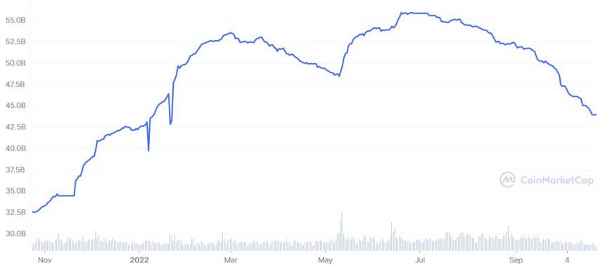 Vốn hóa thị trường của USDC trong 1 năm qua (Nguồn: CoinMarketCap)