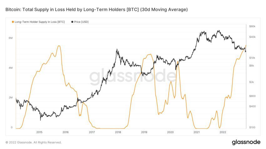 Tổng cung BTC thua lỗ do LTH nắm giữ theo Twitter