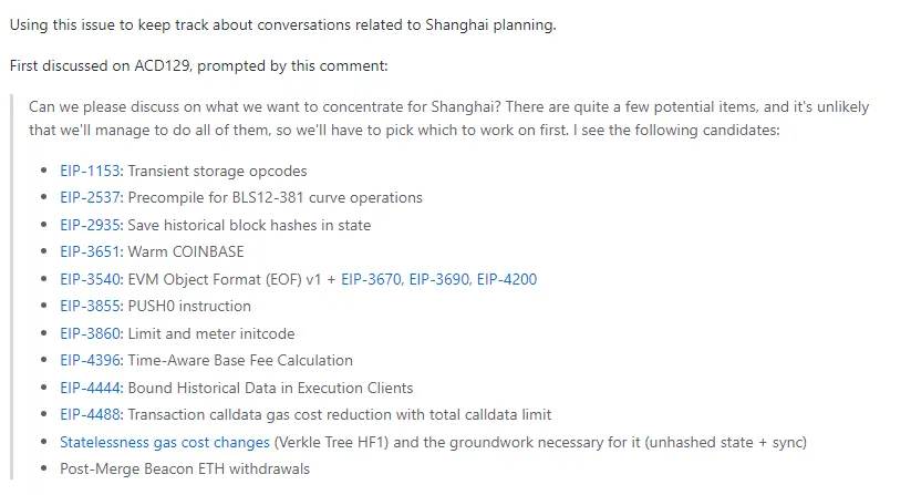 Các đề xuất trong Ethereum Shanghai hard fork