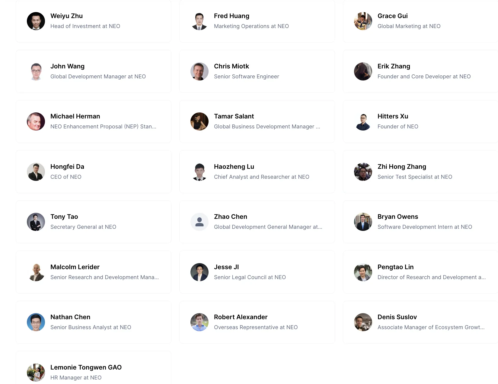 Nhóm phát triển dự án Neo theo CoinMarketCap