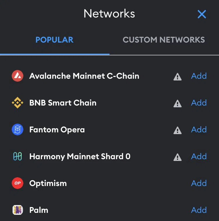 Cách 2: Thiết lập thủ công mạng Metis vào ví MetaMask - Nhấn vào “Custom Networks”