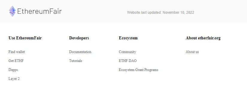 Thông tin trên website EthereumFair