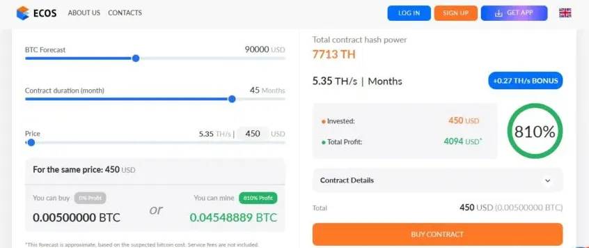 Trang web Cloud mining Ecos