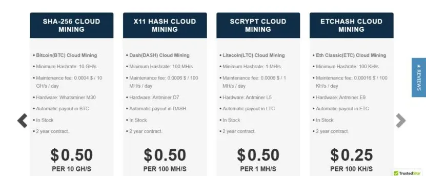 Trang web Cloud mining Hashshiny