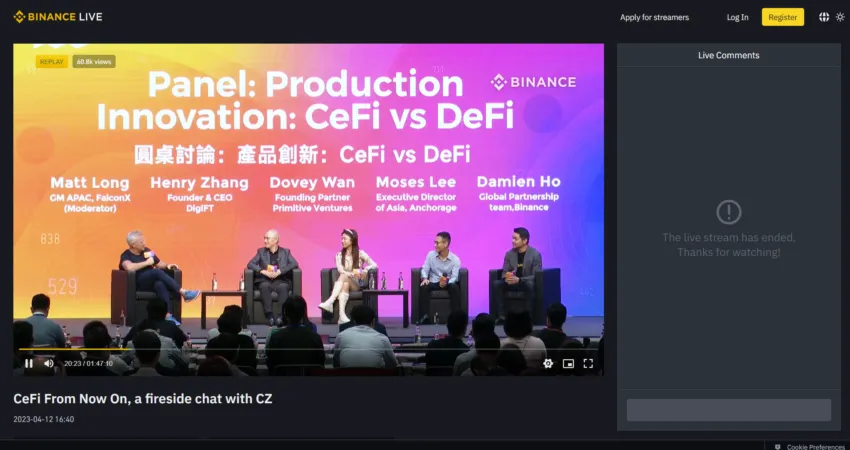Livestream về sự kiện Hong Kong Web3 Festival 2023. Nguồn: binance