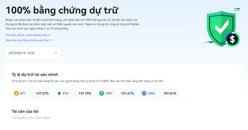 Bằng chứng dự trữ trên BingX. Nguồn: BingX