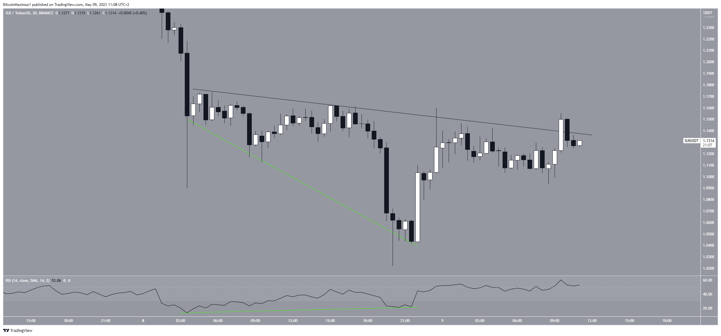 Biểu đồ 30 phút của SUI/USDT. Nguồn: TradingView