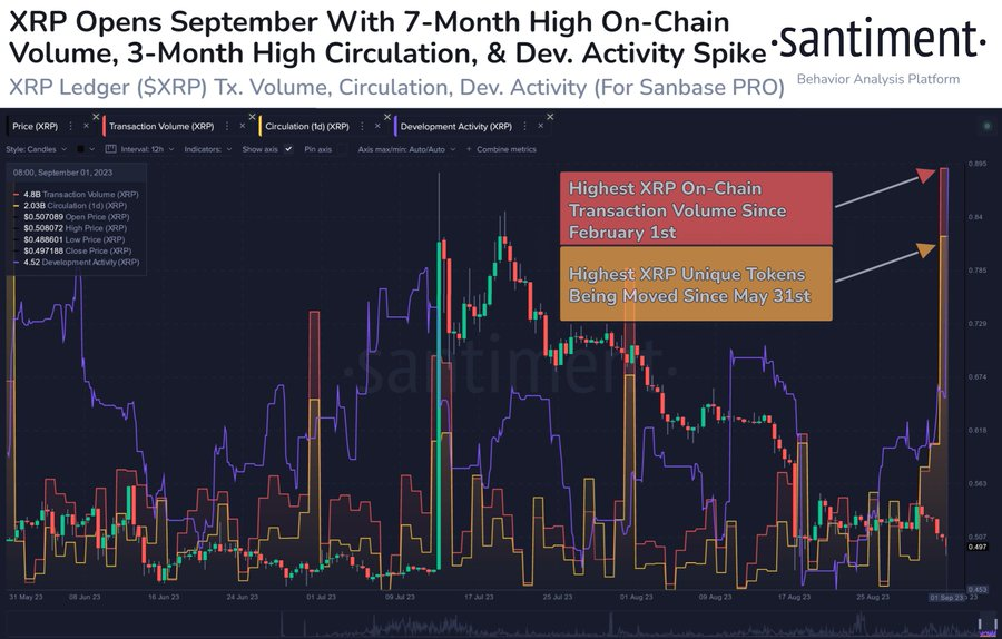 Ripple XRP Onchain Data. Nguồn: Santiment