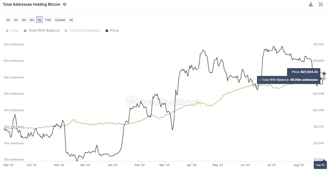 Total Addresses, tháng 9/2023. Nguồn: IntoTheBlock