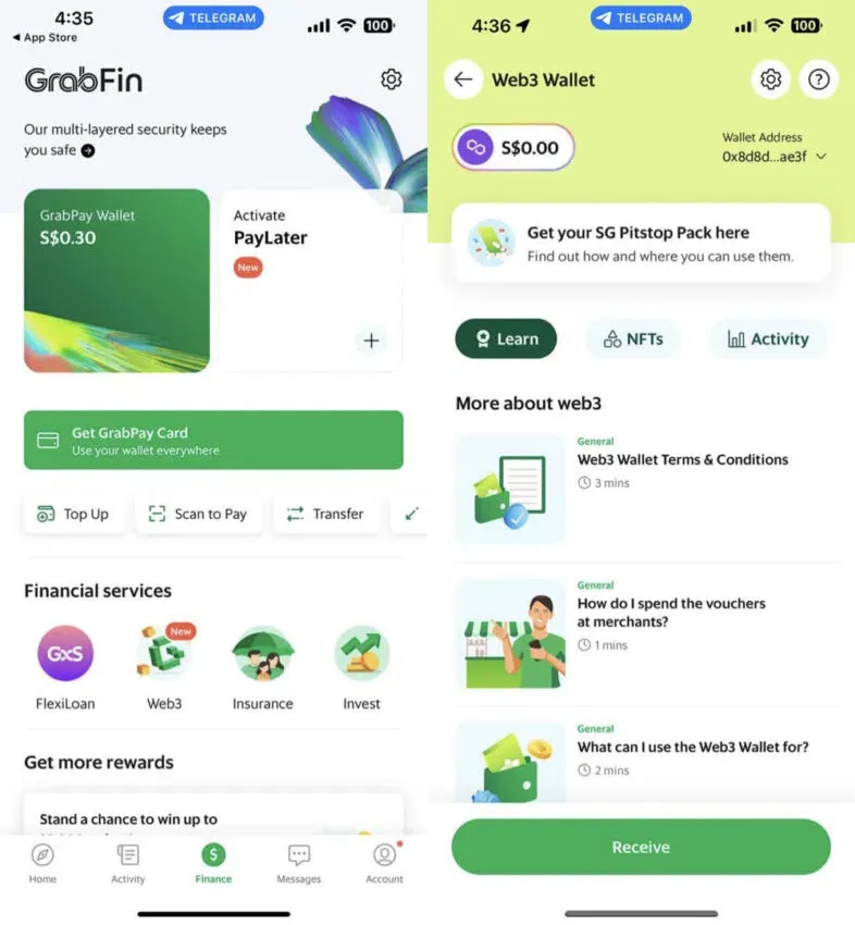 Phần ví Web3 trên ứng dụng Grab