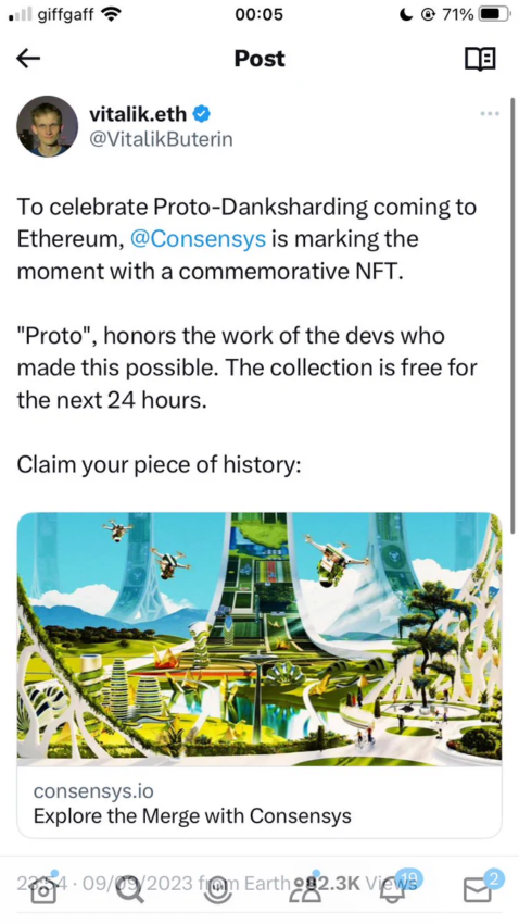 Đoạn post từ tài khoản của Vitalik. Nguồn: CZ
