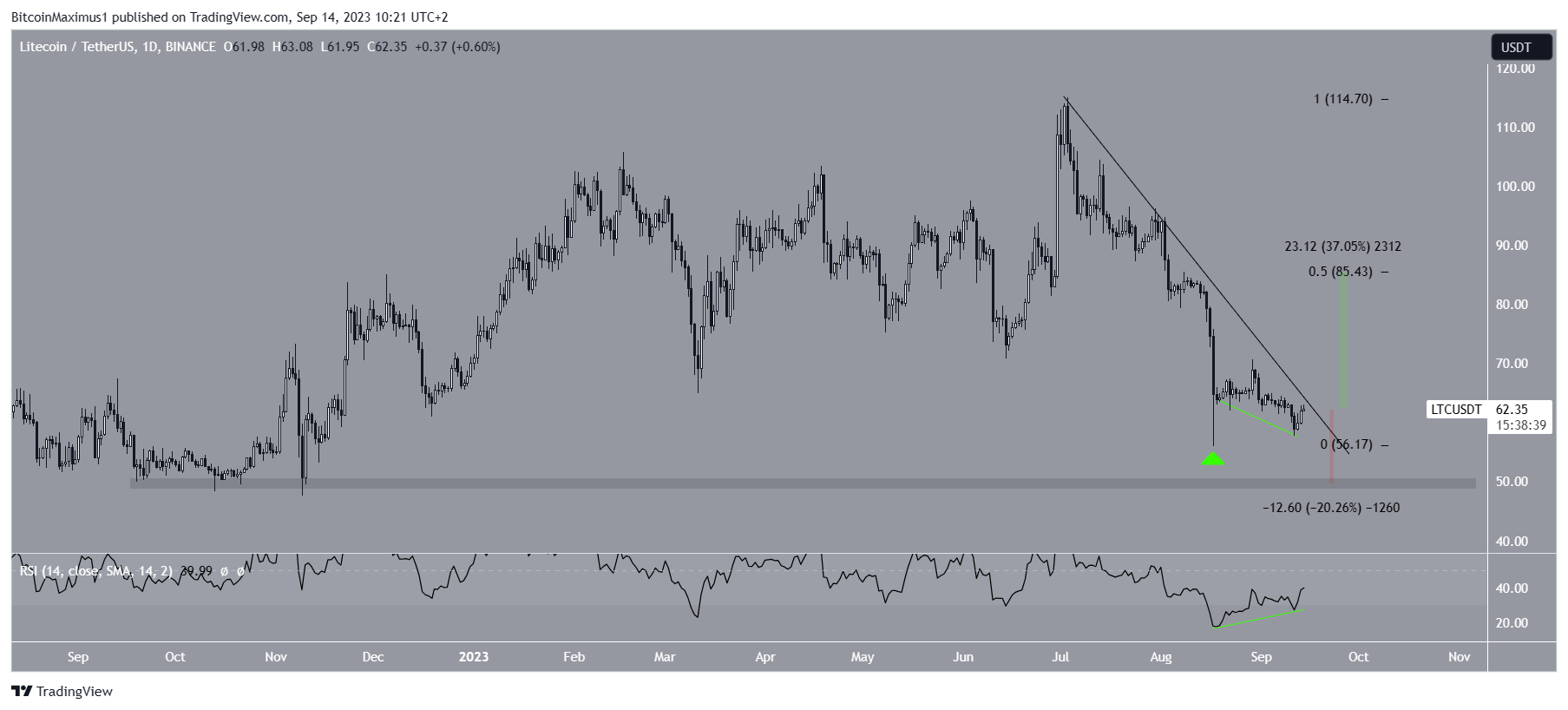 Biểu đồ ngày LTC/USDT. Nguồn: TradingView