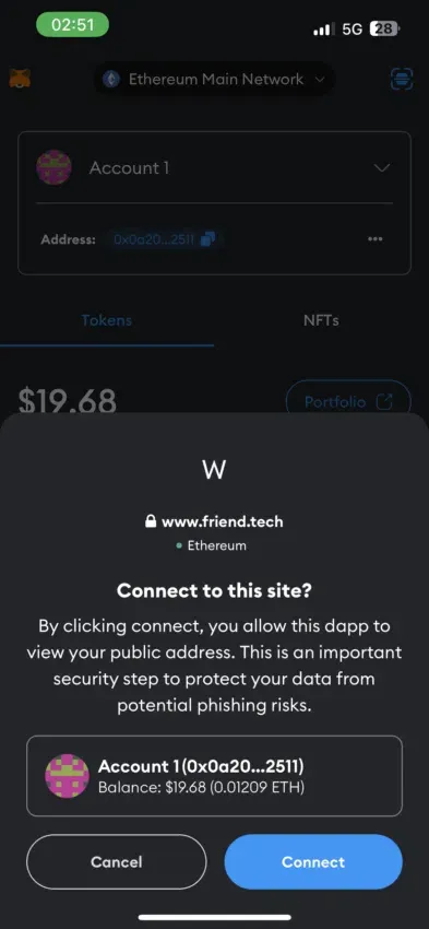 Kết nối ví Friend.tech