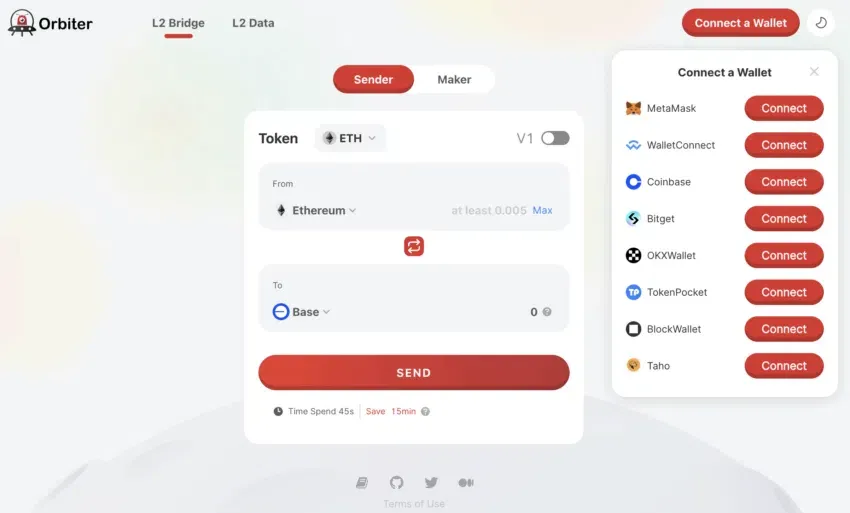 Chuyển ETH sử dụng cầu Orbiter