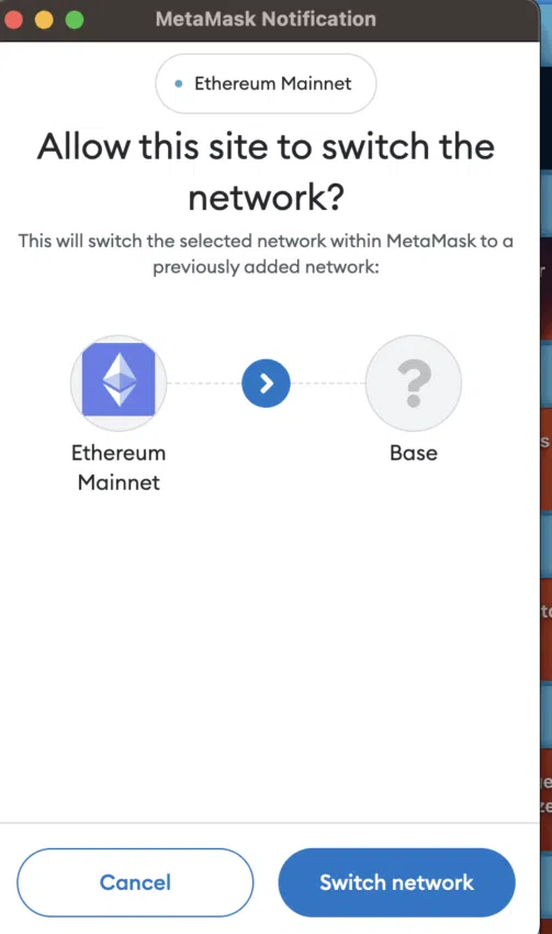 Thay đổi mạng: MetaMask
