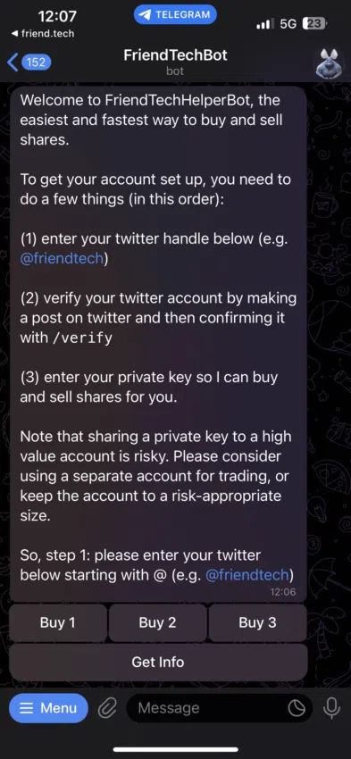 Cách sử dụng bot theo dõi Friend.tech: Telegram
