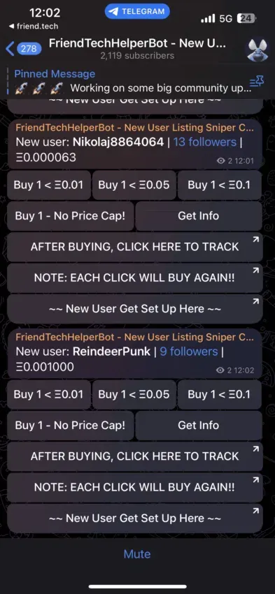 Cách sử dụng bot theo dõi Friend.tech: Telegram
