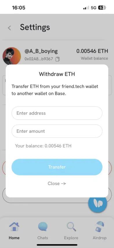 Cách rút tiền từ Friend.tech