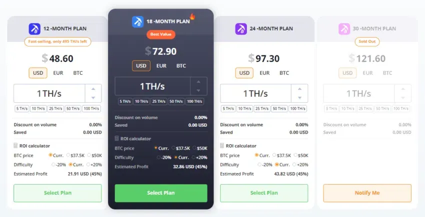 Các gói khai thác tại Hashing24