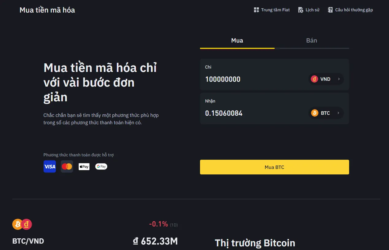 Mua BTC trên Binance